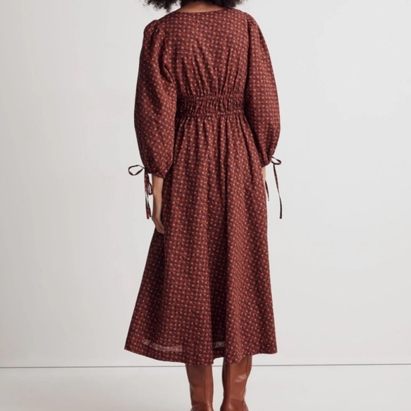 MADEWELL Cottagecore maroon floral midi dress w bows - Picture 5 of 10